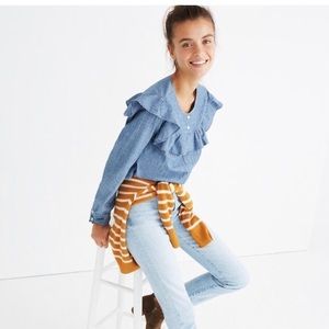 Madewell Chambray Ruffle Yoke Top Size Medium